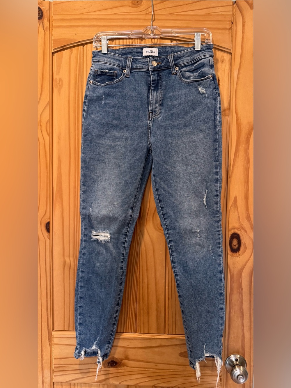 pistola Distressed High-Rise Skinny Jeans in Medium Wash Blue